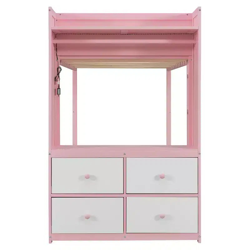 Letto a castello Luxystar Twin su Twin con cassettiera illuminata, appendiabiti e cassetti portaoggetti