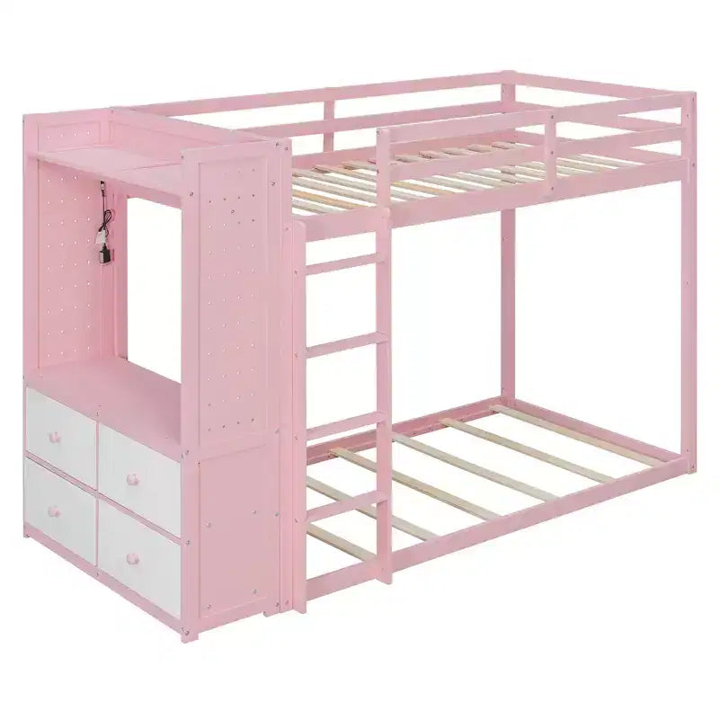 Letto a castello Luxystar Twin su Twin con cassettiera illuminata, appendiabiti e cassetti portaoggetti