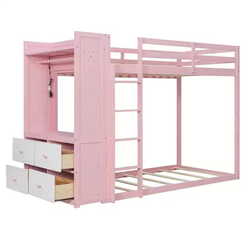 Letto a castello Luxystar Twin su Twin con cassettiera illuminata, appendiabiti e cassetti portaoggetti
