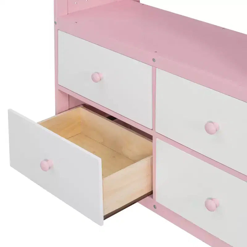 Letto a castello Luxystar Twin su Twin con cassettiera illuminata, appendiabiti e cassetti portaoggetti