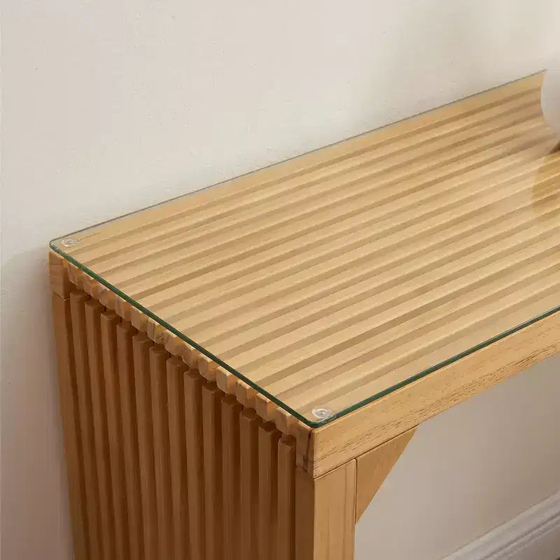 JVNOXK Set tavolo da pranzo e panca in legno di pino naturale con piano in vetro temperato, mobili da interno versatili per ingresso, cucina, soggiorno