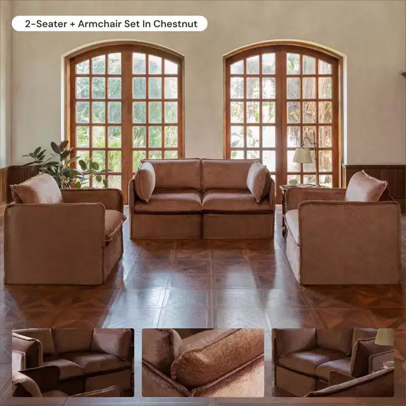 Divano modulare lavabile a 4 posti Anabei + ottomana a panca | Seduta Deluxe+ e Cuscino Cloud