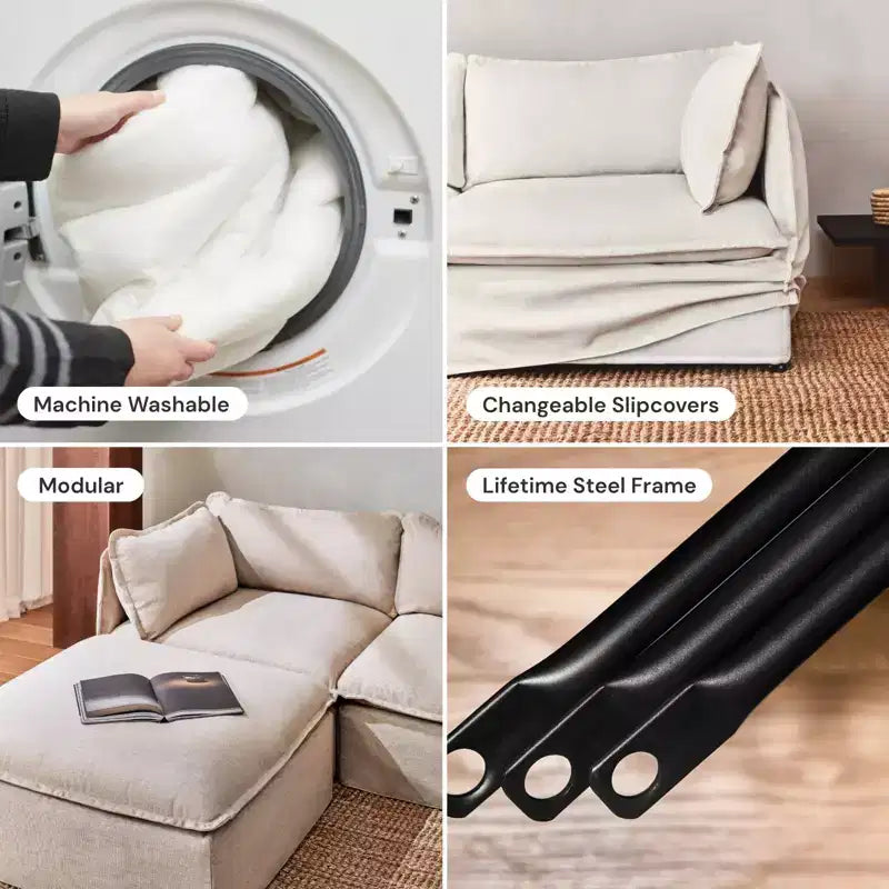 Divano modulare lavabile a 4 posti Anabei + ottomana a panca | Seduta Deluxe+ e Cuscino Cloud