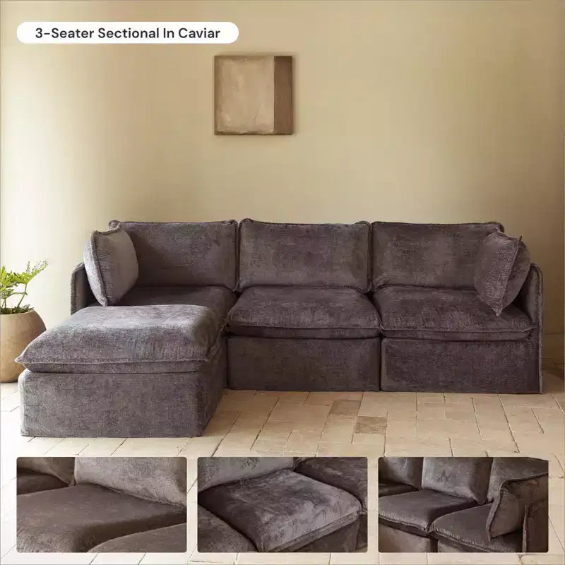Divano modulare lavabile a 4 posti Anabei + ottomana a panca | Seduta Deluxe+ e Cuscino Cloud
