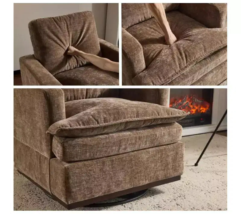 Poltrona imbottita moderna e comoda Karl Home con cuscino per lo schienale, poltrona girevole a barilotto quadrata a 360 gradi per soggiorno, beige
