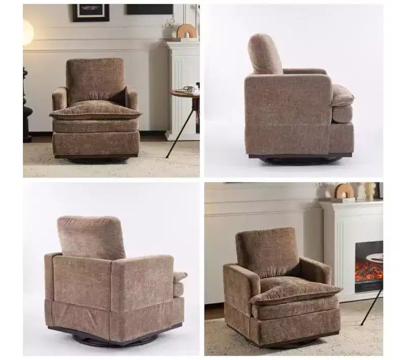 Poltrona imbottita moderna e comoda Karl Home con cuscino per lo schienale, poltrona girevole a barilotto quadrata a 360 gradi per soggiorno, beige