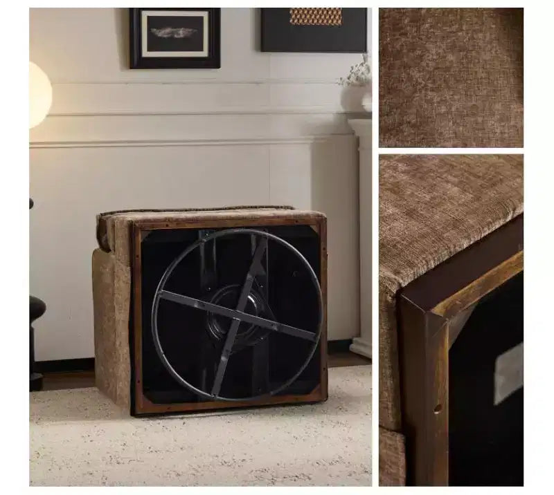 Poltrona imbottita moderna e comoda Karl Home con cuscino per lo schienale, poltrona girevole a barilotto quadrata a 360 gradi per soggiorno, beige