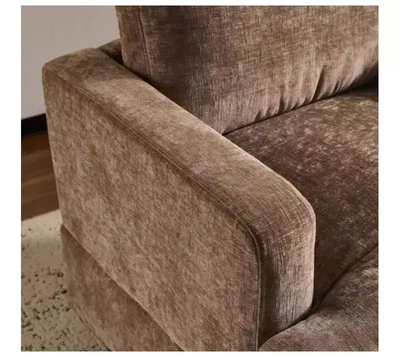 Poltrona imbottita moderna e comoda Karl Home con cuscino per lo schienale, poltrona girevole a barilotto quadrata a 360 gradi per soggiorno, beige