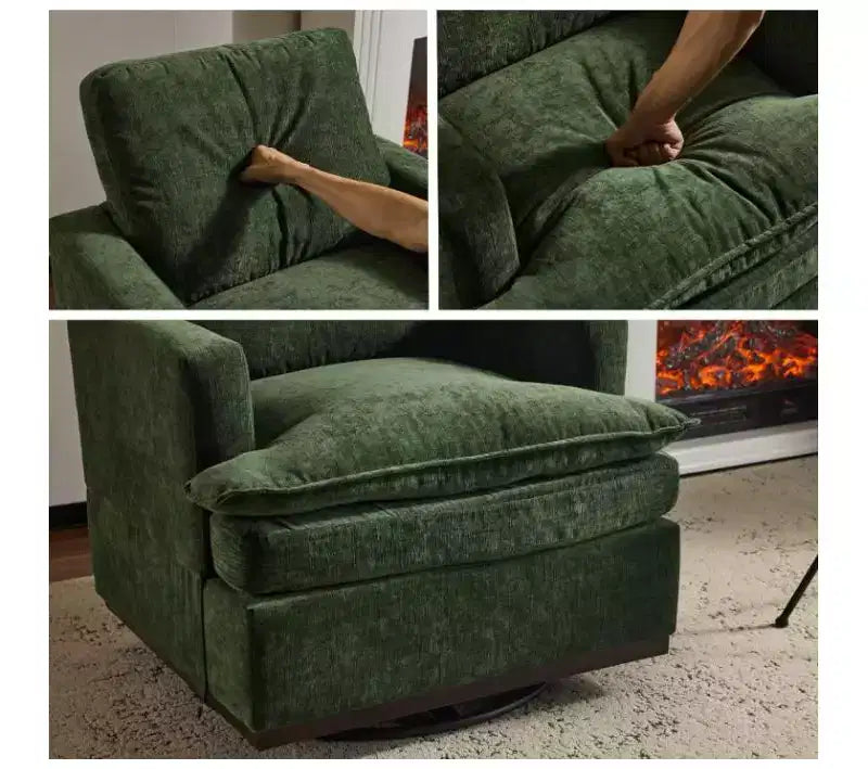 Poltrona imbottita moderna e comoda Karl Home con cuscino per lo schienale, poltrona girevole a barilotto quadrata a 360 gradi per soggiorno, beige
