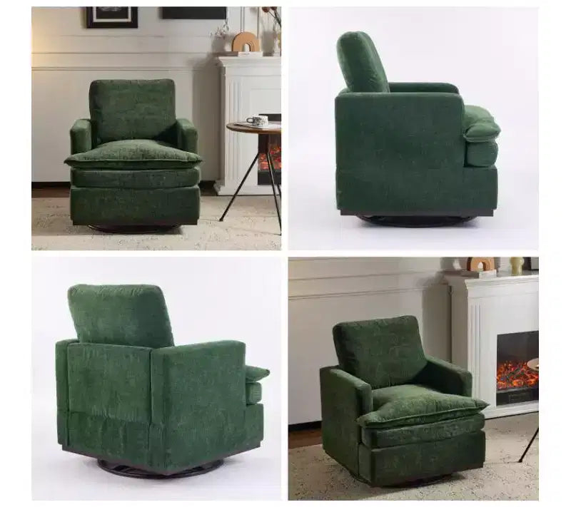 Poltrona imbottita moderna e comoda Karl Home con cuscino per lo schienale, poltrona girevole a barilotto quadrata a 360 gradi per soggiorno, beige