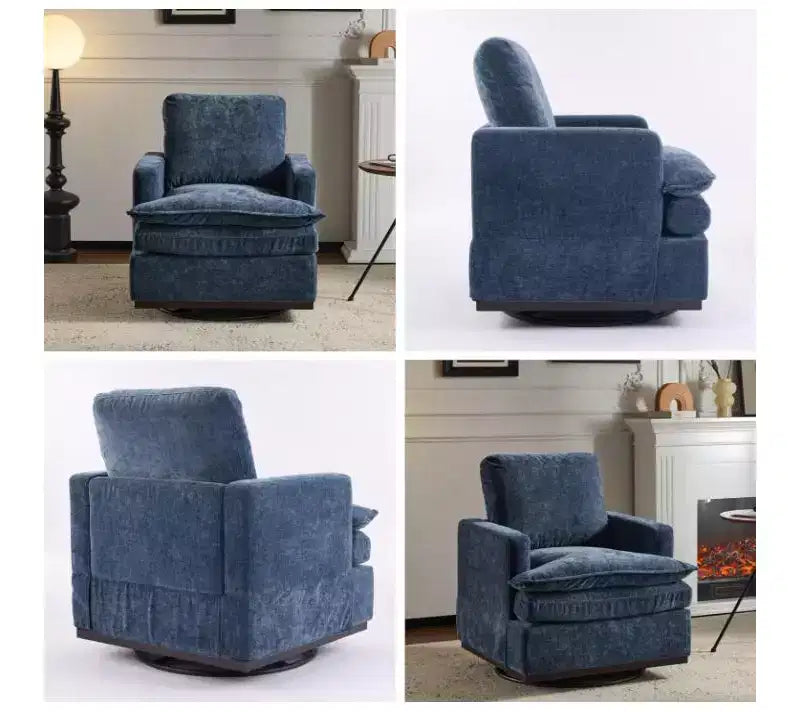 Poltrona imbottita moderna e comoda Karl Home con cuscino per lo schienale, poltrona girevole a barilotto quadrata a 360 gradi per soggiorno, beige