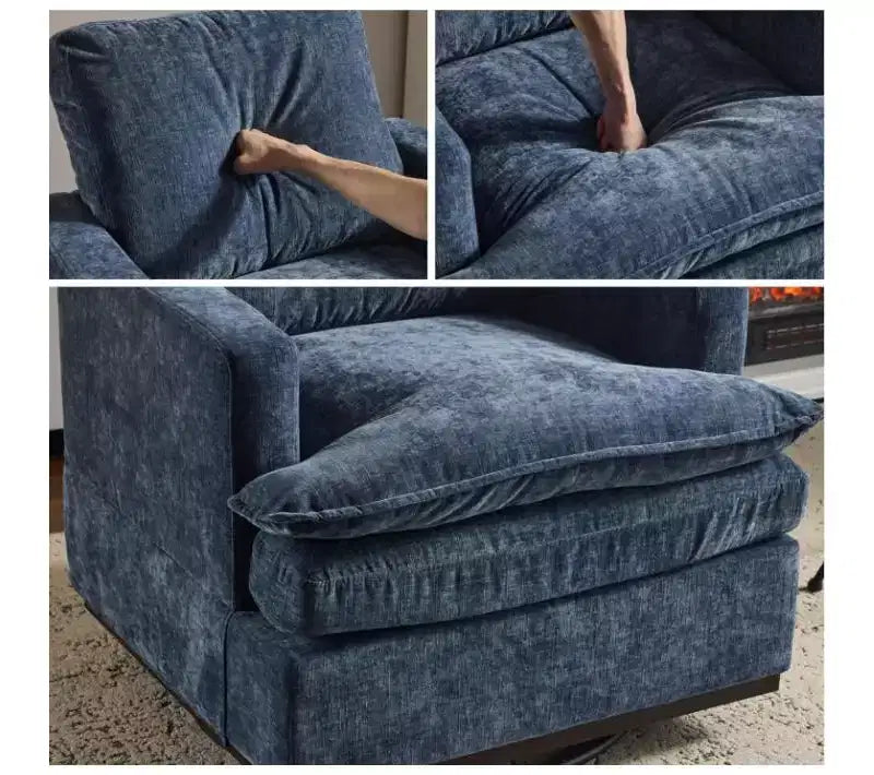 Poltrona imbottita moderna e comoda Karl Home con cuscino per lo schienale, poltrona girevole a barilotto quadrata a 360 gradi per soggiorno, beige