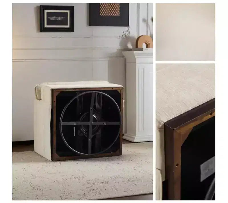 Poltrona imbottita moderna e comoda Karl Home con cuscino per lo schienale, poltrona girevole a barilotto quadrata a 360 gradi per soggiorno, beige