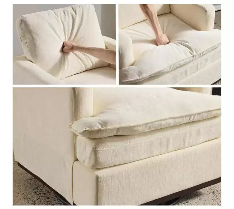 Poltrona imbottita moderna e comoda Karl Home con cuscino per lo schienale, poltrona girevole a barilotto quadrata a 360 gradi per soggiorno, beige
