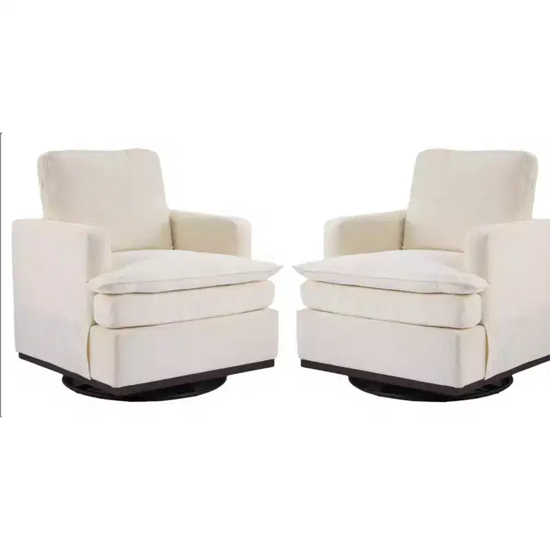 Poltrona imbottita moderna e comoda Karl Home con cuscino per lo schienale, poltrona girevole a barilotto quadrata a 360 gradi per soggiorno, beige