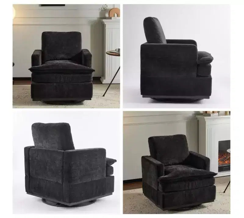 Poltrona imbottita moderna e comoda Karl Home con cuscino per lo schienale, poltrona girevole a barilotto quadrata a 360 gradi per soggiorno, beige