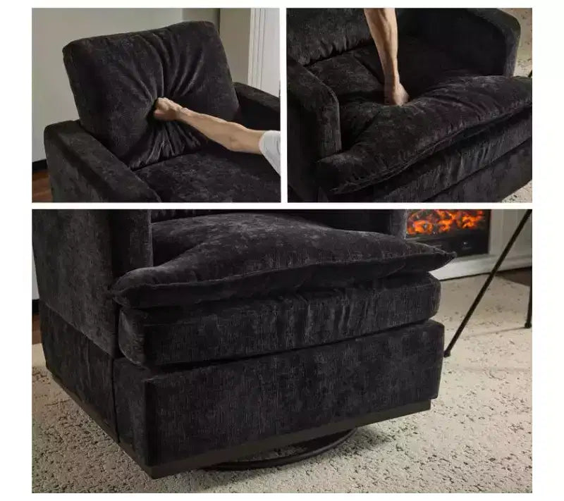 Poltrona imbottita moderna e comoda Karl Home con cuscino per lo schienale, poltrona girevole a barilotto quadrata a 360 gradi per soggiorno, beige