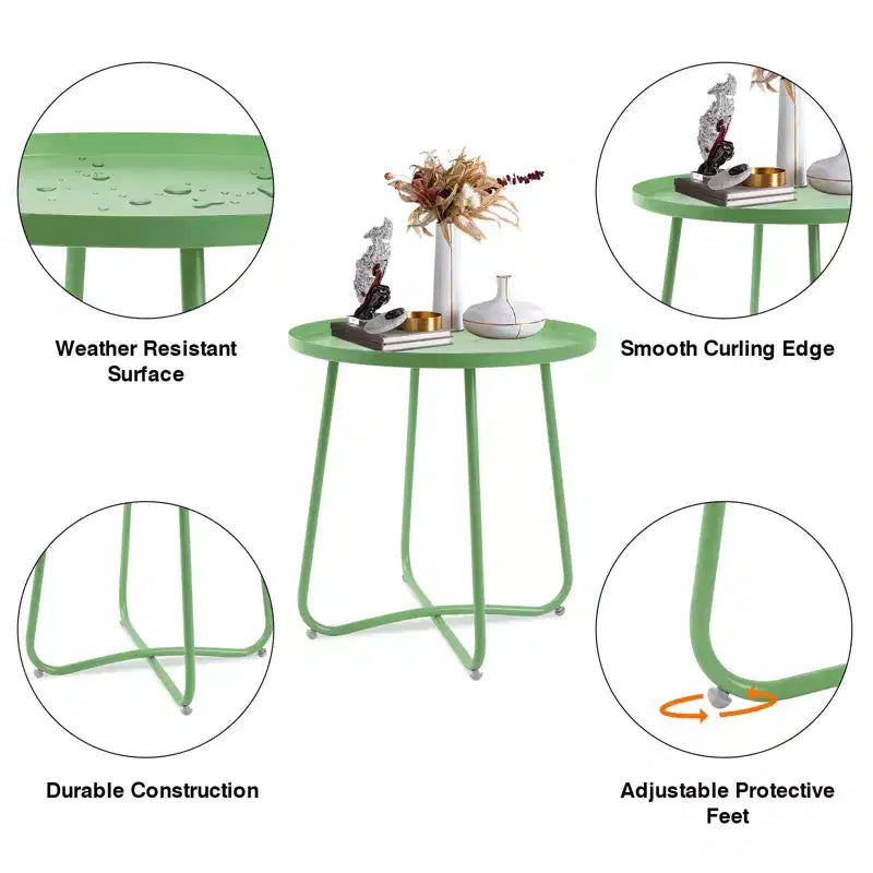 Tavolino da esterno rotondo ModernLuxe, tavolino con struttura antiruggine a forma di X e piano antiscivolo