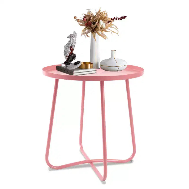 Tavolino da esterno rotondo ModernLuxe, tavolino con struttura antiruggine a forma di X e piano antiscivolo