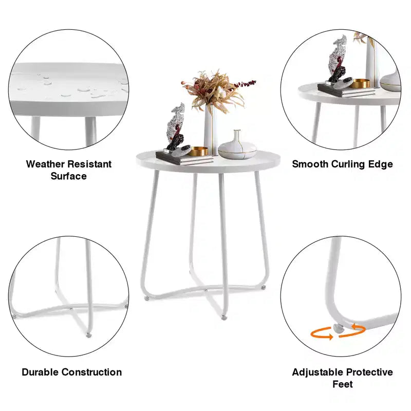 Tavolino da esterno rotondo ModernLuxe, tavolino con struttura antiruggine a forma di X e piano antiscivolo