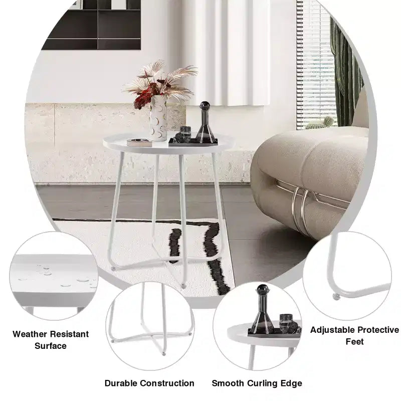 Tavolino da esterno rotondo ModernLuxe, tavolino con struttura antiruggine a forma di X e piano antiscivolo