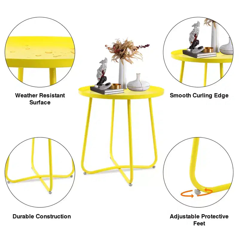 Tavolino da esterno rotondo ModernLuxe, tavolino con struttura antiruggine a forma di X e piano antiscivolo