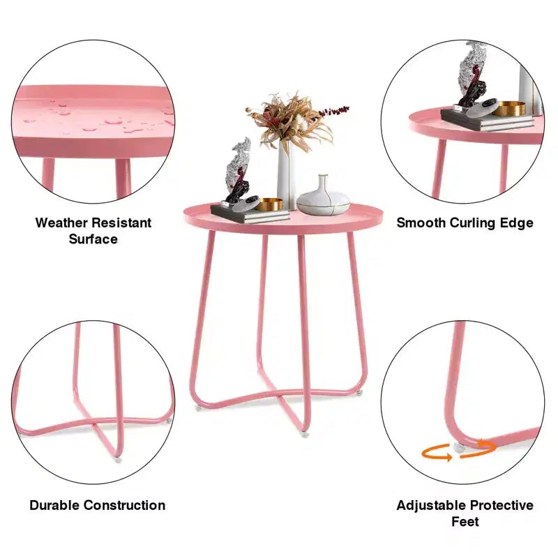 Tavolino da esterno rotondo ModernLuxe, tavolino con struttura antiruggine a forma di X e piano antiscivolo