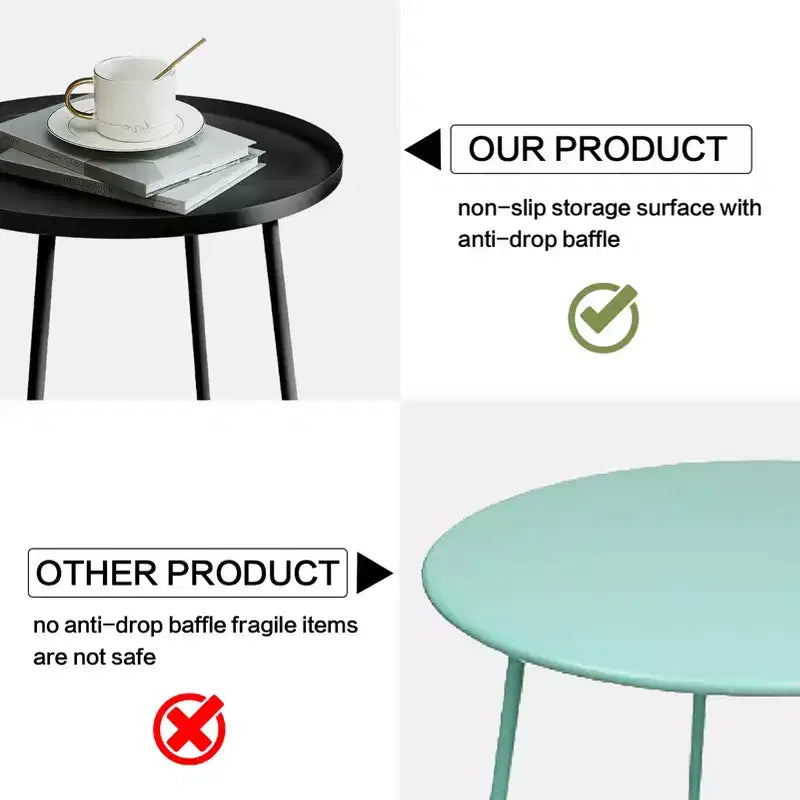 Tavolino da esterno rotondo ModernLuxe, tavolino con struttura antiruggine a forma di X e piano antiscivolo