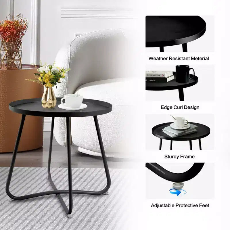 Tavolino da esterno rotondo ModernLuxe, tavolino con struttura antiruggine a forma di X e piano antiscivolo