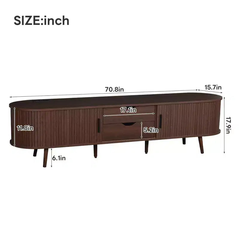 Mobile TV GDFStudio Edwin 70 Mid-Century Modern con anta a serrandina e presa di corrente