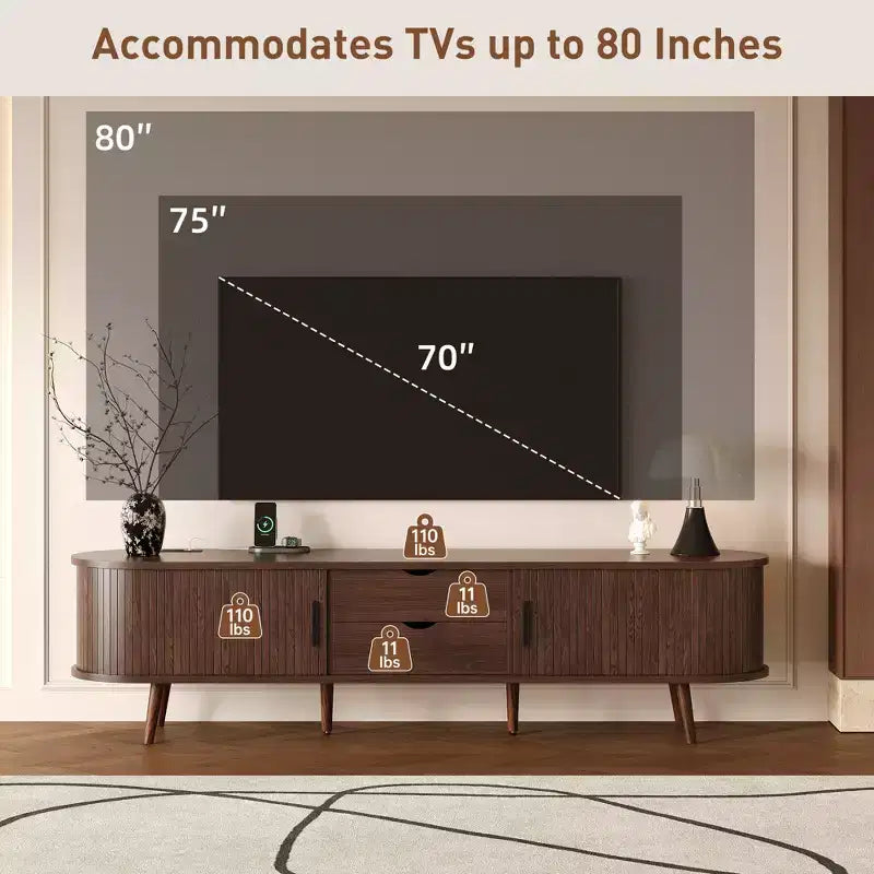 Mobile TV GDFStudio Edwin 70 Mid-Century Modern con anta a serrandina e presa di corrente