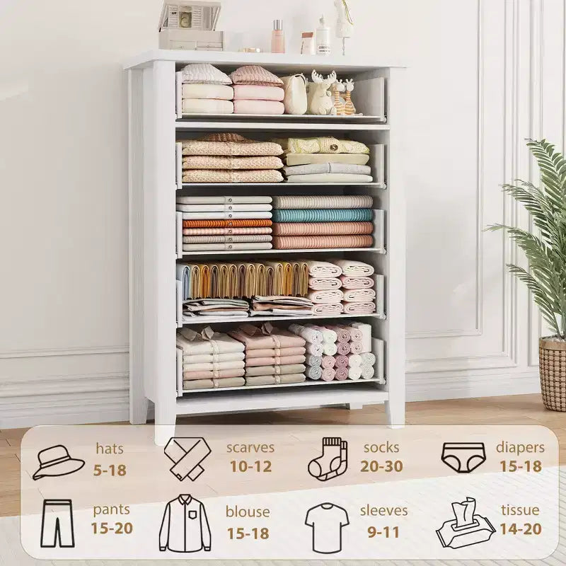 Cassettiera a 5 cassetti per camera da letto, cassettiera alta 114 cm con design a V, comodino moderno in legno per soggiorno, ingresso, cameretta