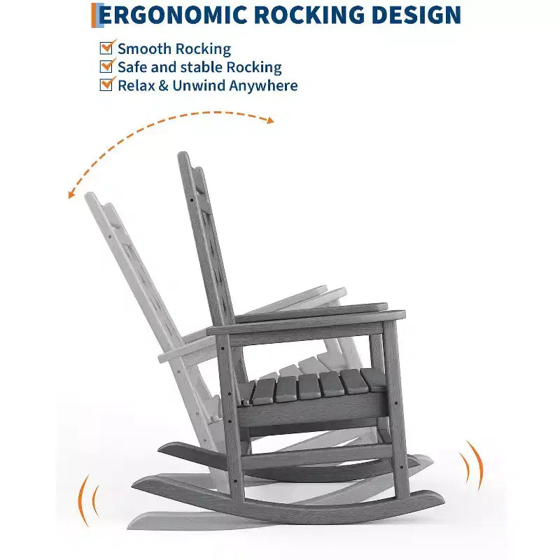 Sedia a dondolo Adirondack in HDPE per tutte le stagioni, 172 kg, resistente alle intemperie, schienale alto, braccioli larghi, per ponte, patio, piscina, giardino
