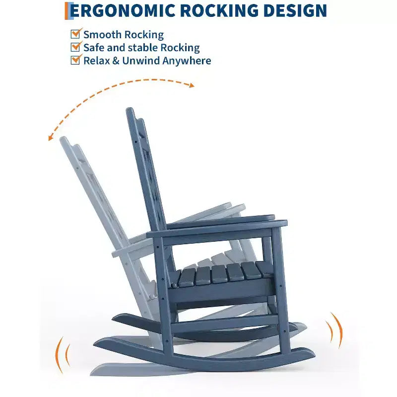 Sedia a dondolo Adirondack in HDPE per tutte le stagioni, 172 kg, resistente alle intemperie, schienale alto, braccioli larghi, per ponte, patio, piscina, giardino