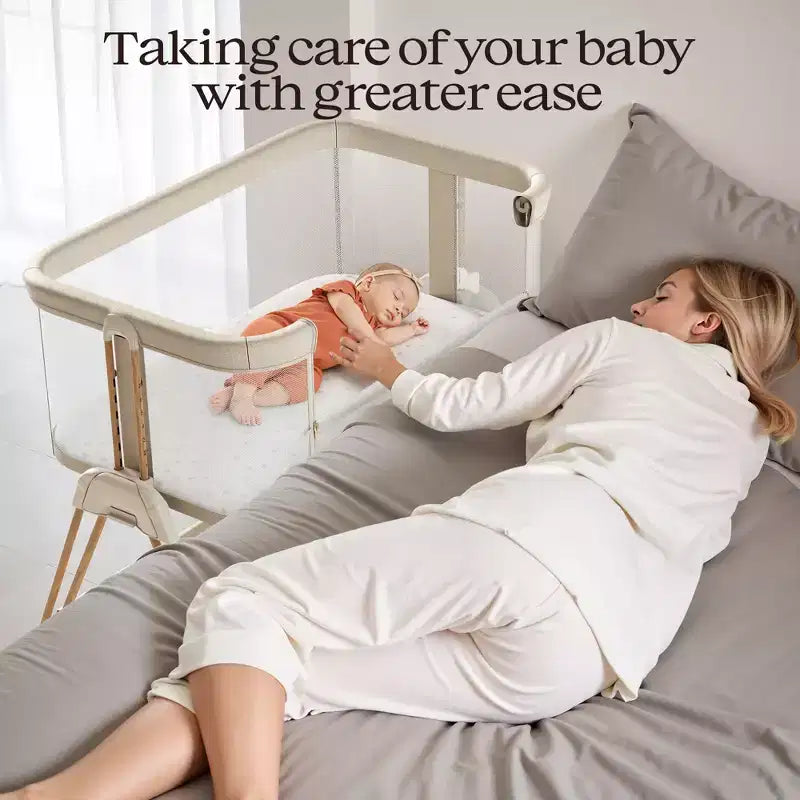 AmourLil Baby Bassinet Lettino Neonato Fianco Letto con Ruote e Vassoio Portaoggetti, Culla Portatile per Neonati