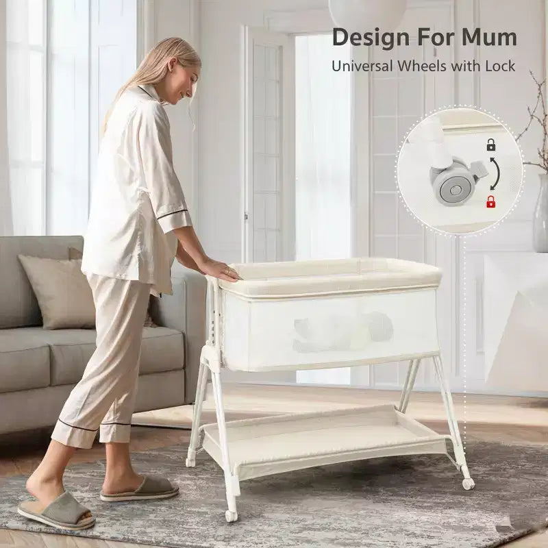 AmourLil Baby Bassinet Lettino Neonato Fianco Letto con Ruote e Vassoio Portaoggetti, Culla Portatile per Neonati