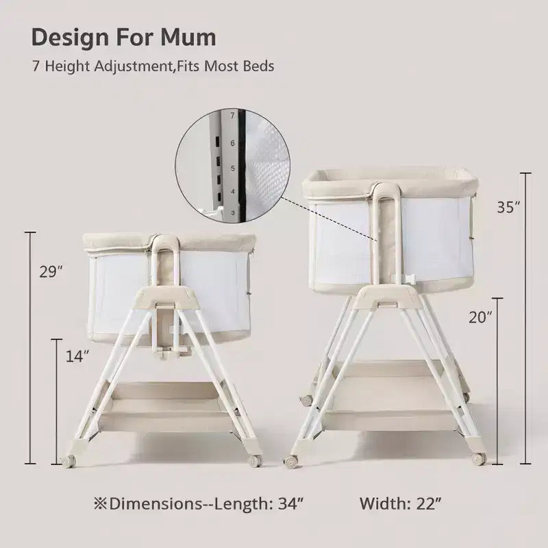 AmourLil Baby Bassinet Lettino Neonato Fianco Letto con Ruote e Vassoio Portaoggetti, Culla Portatile per Neonati