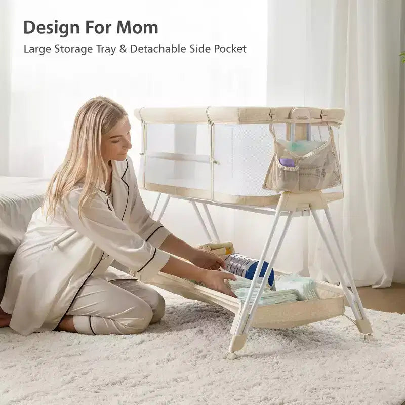 AmourLil Baby Bassinet Lettino Neonato Fianco Letto con Ruote e Vassoio Portaoggetti, Culla Portatile per Neonati