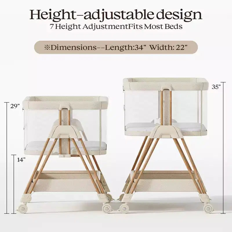 AmourLil Baby Bassinet Lettino Neonato Fianco Letto con Ruote e Vassoio Portaoggetti, Culla Portatile per Neonati