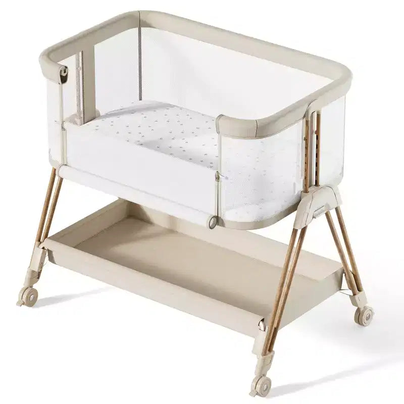 AmourLil Baby Bassinet Lettino Neonato Fianco Letto con Ruote e Vassoio Portaoggetti, Culla Portatile per Neonati