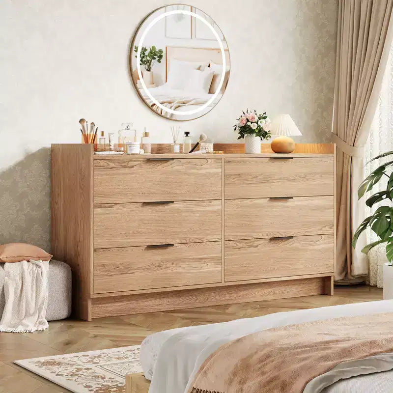 COZONY Cassettiera a 6 cassetti da 52,5 pollici con maniglie in metallo, mobile contenitore moderno in legno per camera da letto