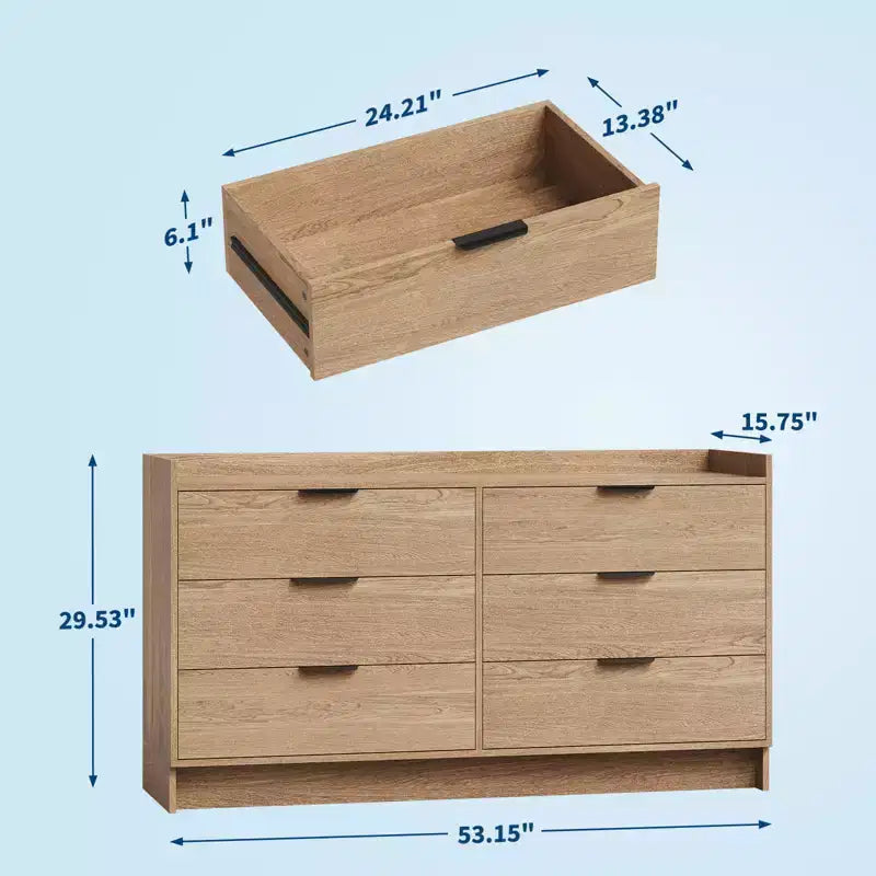 COZONY Cassettiera a 6 cassetti da 52,5 pollici con maniglie in metallo, mobile contenitore moderno in legno per camera da letto
