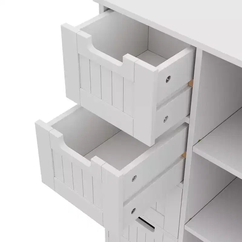 JIONJOY Mobiletto portaoggetti a 4 cassetti con ripiano aperto, Armadietto da terra in legno per ingresso, bagno, camera da letto e soggiorno