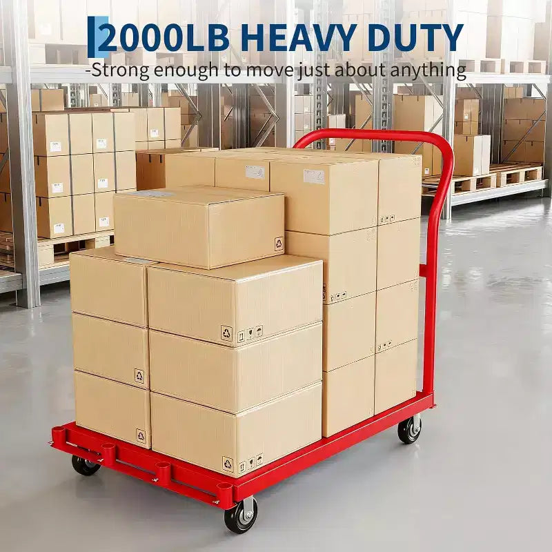 Carrello Piattaforma Pieghevole Resistente da 900 kg con Doppi Corrimano Laterali, Ruote Girevoli da 5 Pollici, Carrello Piattaforma Piana da 94x61 cm Blu