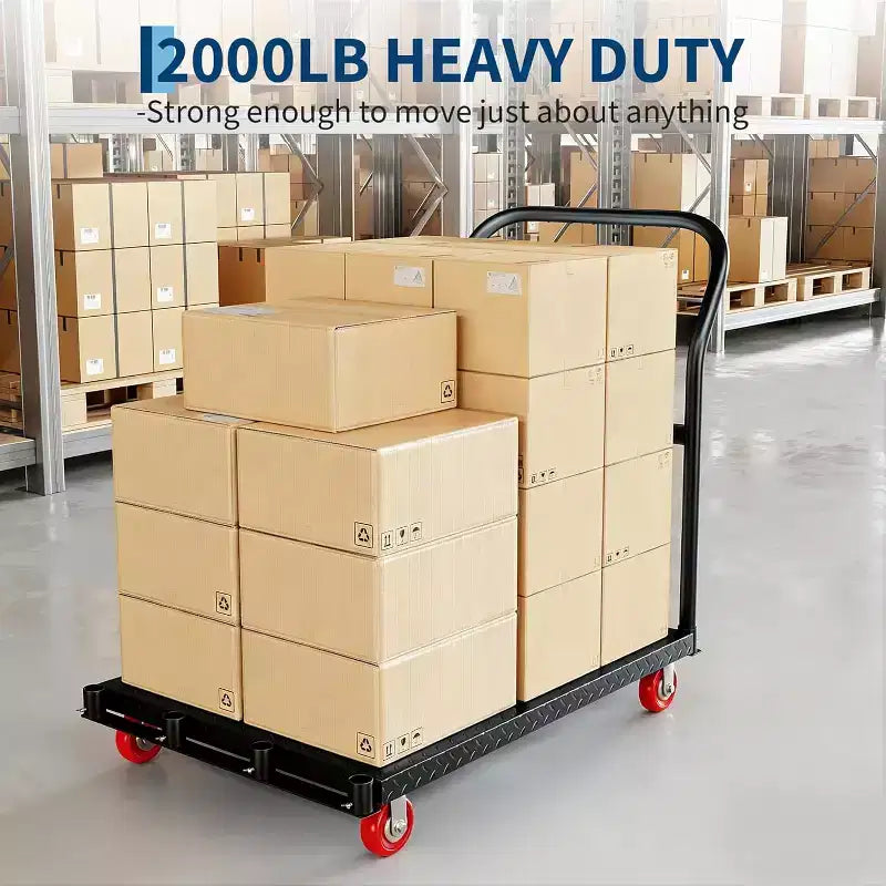 Carrello Piattaforma Pieghevole Resistente da 900 kg con Doppi Corrimano Laterali, Ruote Girevoli da 5 Pollici, Carrello Piattaforma Piana da 94x61 cm Blu