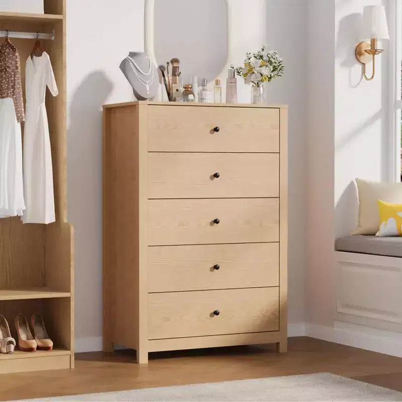 CuisinSmart cassettiera a 5 cassetti in legno alta, cassettiera a 5 cassetti alta per camera da letto soggiorno, Rovere