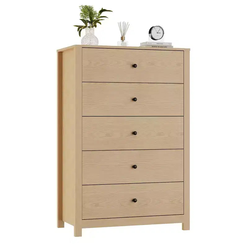 CuisinSmart cassettiera a 5 cassetti in legno alta, cassettiera a 5 cassetti alta per camera da letto soggiorno, Rovere