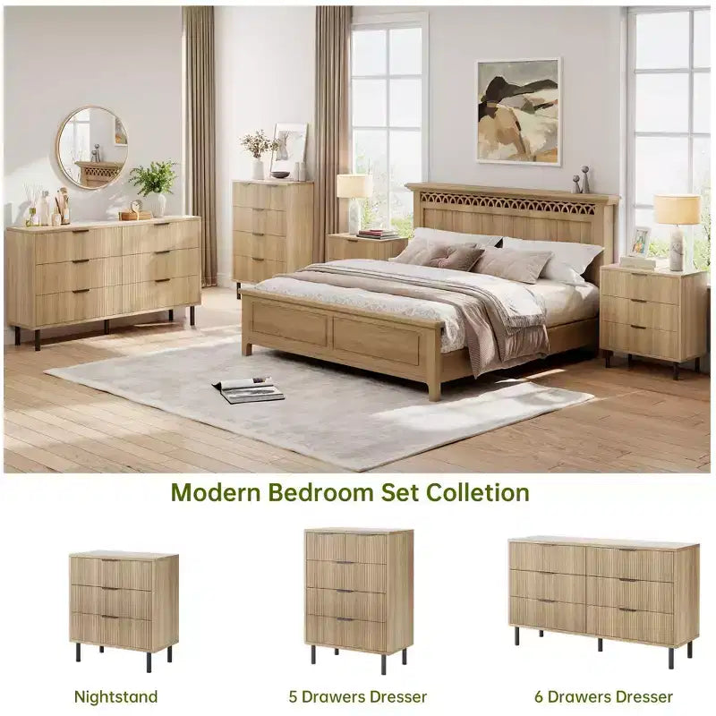 Comò moderno in legno scanalato - 6 ampi cassetti - Design antiribaltamento e gambe in metallo - Maniglie eleganti - Perfetto per camera da letto, soggiorno