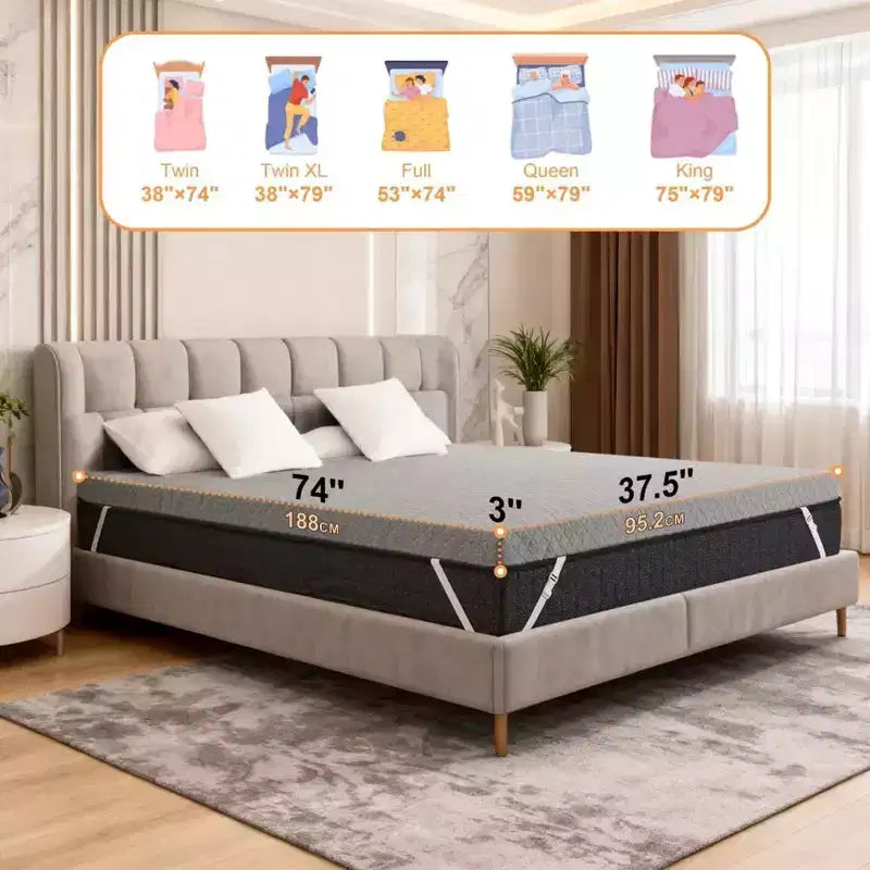 Topper per letto singolo Dyonery per alleviare il mal di schiena, in schiuma ad alta densità extra rigida da 7,5 cm con presa antiscivolo e fodera rimovibile lavabile