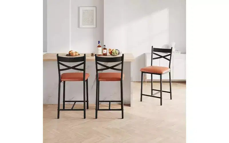 GustoWave Sgabelli da Bar Set da 2, Sedie da Bar in Metallo Altezza Bancone con Schienale e Seduta Imbottita Spessa, Sedute Imbottite per Isola Cucina, Marrone Moderno